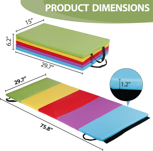 F2C 4-Panel Folding Gymnastics Mat, Gym Mat Tumbling Mat, Lightweight Padded Foldable Exercise Mat with Carry Handles