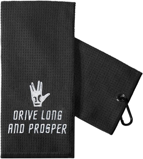 TOUNER Funny Golf Towel Gift for Dad, Embroidered Golf Towels for Men, Clip for Golf Bags (Drive Long and Prosper)