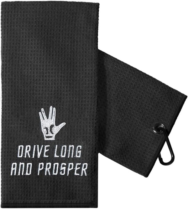 TOUNER Funny Golf Towel Gift for Dad, Embroidered Golf Towels for Men, Clip for Golf Bags (Drive Long and Prosper)