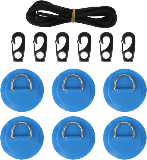 Yetaha 6 Pack Stainless Steel D Rings, 8.2ft Bungee Cord with Hooks Deck Rigging Kit for Inflatable Boat Kayak
