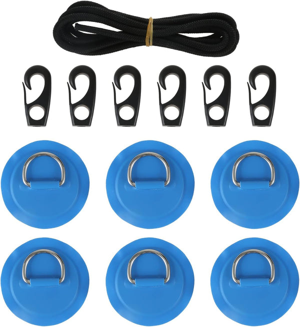 Yetaha 6 Pack Stainless Steel D Rings, 8.2ft Bungee Cord with Hooks Deck Rigging Kit for Inflatable Boat Kayak