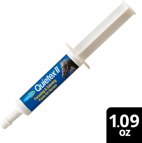 Farnam Quietex II Horse Calming Supplement Paste, 32.5 ml Syringe - Helps Manage Nervous Behavior in Horses
