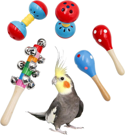 Jinkoozz Colorful Bird Bell Toys, 5 Pack Funny Bell Toys, Bird Cage