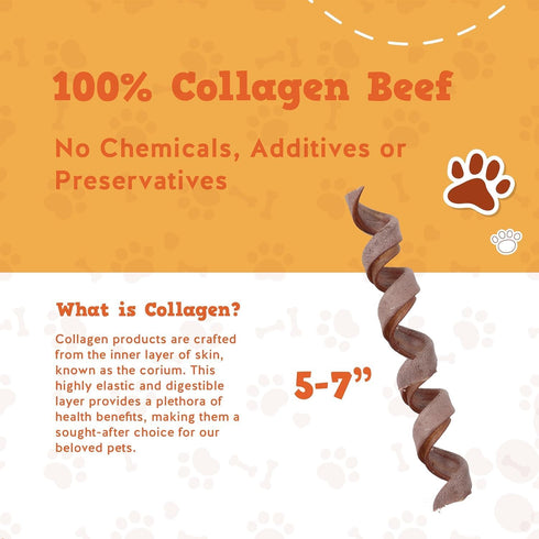 5" (8 Pack) Jack&Pup Spiral Beef Collagen Sticks for Dogs - Rawhide Free Dog Chews Long Lasting Collagen Chews for Dogs