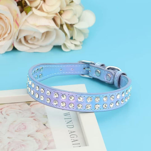 Beirui Bling Rhinestone Dog Collar, Cute Bedazzled PU Leather Collar with Sparkling Crystals for Small Medium Dogs