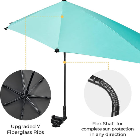 G4Free XL Adjustable Beach Umbrella with Universal Clamp for Chair, Stroller, Golf Cart, Wheelchair, Patio, Bleacher,
