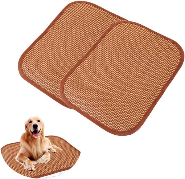 2 Pack Cat Cooling Mat, Self Cool Pad for Summer, Bamboo Rattan Woven Sleeping Rest Mats for Pets, 35x50cm