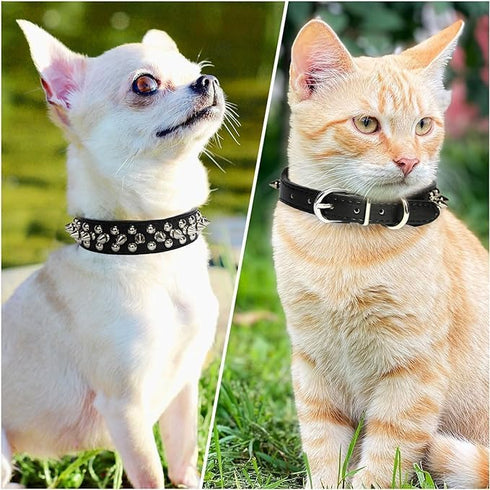 Spiked Dog Collar for Small Dogs, Soft PU Leather Anti Bite Studded Rivet Collar for Kittens (Black, M)