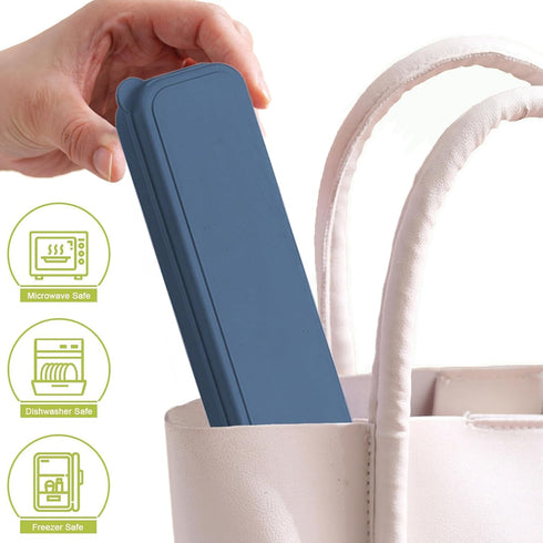 Reusable Travel Utensils Set with Case, Wheat Straw Portable Cutlery, Eco-Friendly Tableware for Kids, Adults, Blue