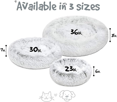 Friends Forever Donut Dog Bed, Faux Fur Fluffy Calming Sofa for Large Dogs - Ivory 36"x36"x8"