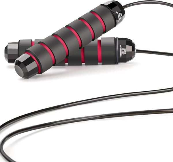 Skipping Rope with Ball Bearings - Adjustable Jump Rope Cable with 6” Memory Foam Handles for Aerobic Exercise