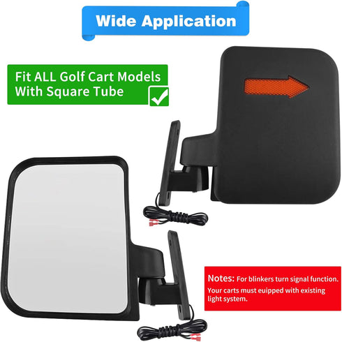 Golf Cart Mirror Universal - with Turn Signal Light, Rear View Mirrors for Club Car Ezgo Yamaha