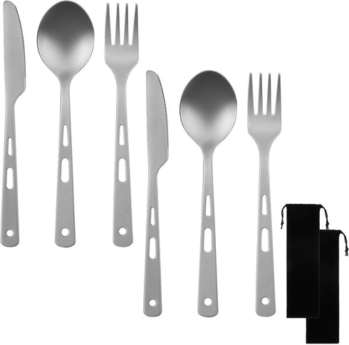 6 Pcs Pure Titanium Fork Spoon Knife Camping Utensils Set Portable Titanium