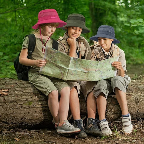 Outdoor Kids Sun Hat for Girls Boys, Breathable UPF 50+ Cap, Wide Brim Summer Beach Bucket Hat