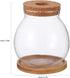 POPETPOP Clear Glass Desktop Fish Bowl with Wood Lid and Bamboo Stand, Hydroponic Planter Vase