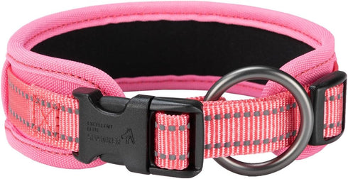 EXCELLENT ELITE SPANKER Classic Dog Collar, PU Material Adjustable for Small Medium Large Dogs (Black Red Blue, Pink-L)