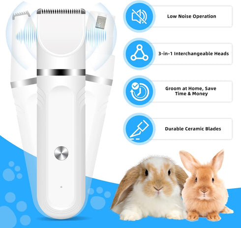 Lyrzzey 2 1 Guinea Pig & Rabbit Grooming Kit in Cordless Hair Clipper & Nail Grinder for Small Animals Low-Noise
