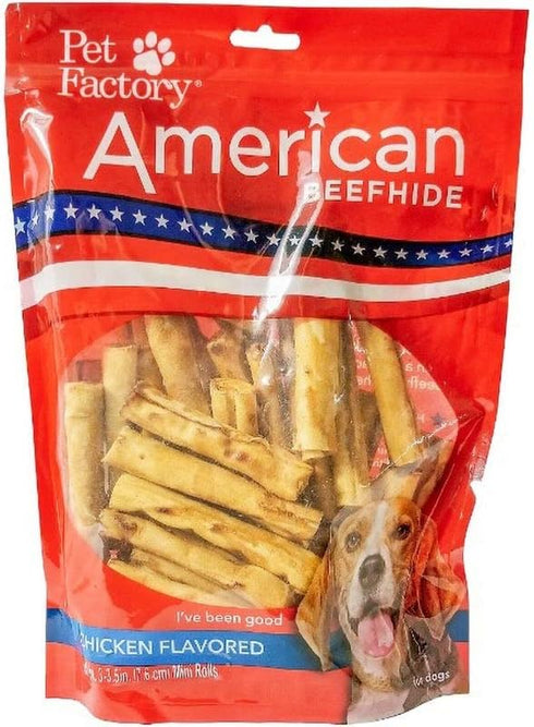 Pet Factory American Beefhide Mini Rolls - 3" Dog Chew Treats, Chicken Flavor, 40 Count/1 Pack