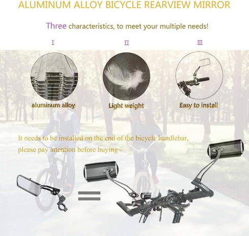 Handlebar Rearview Bike Mirrors, 2 Pack for Electric, Mountain, and Fixed Gear Bikes (Black)