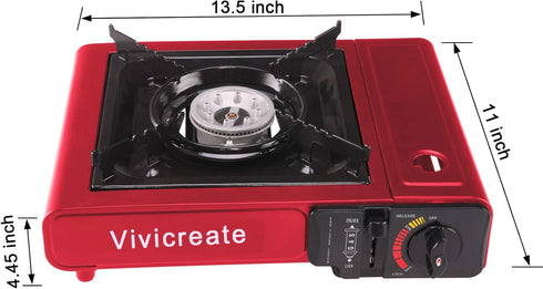 Vivicreate 8500 BTU Portable Butane Stove, Camping Stove, Outdoor Burner (Red)