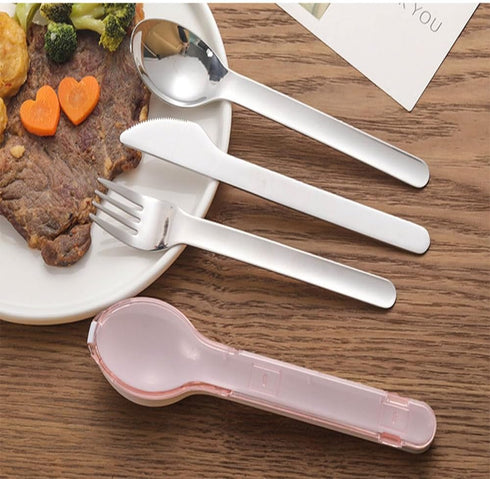 Travel Cutlery Set with Case Portable Silverware Utensils, Reusable Flatware Set for Camping Picnic Hiking Office (Pink)