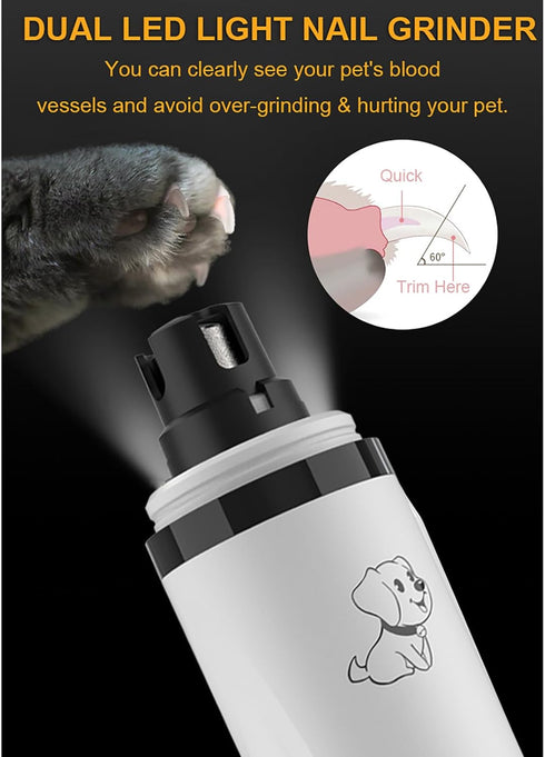 Settings, 2000mAh Upgraded Slient Dog Nail Grinder, Professional Pet Nail Grinder, Triple Speed Battery, Ultra Quiet