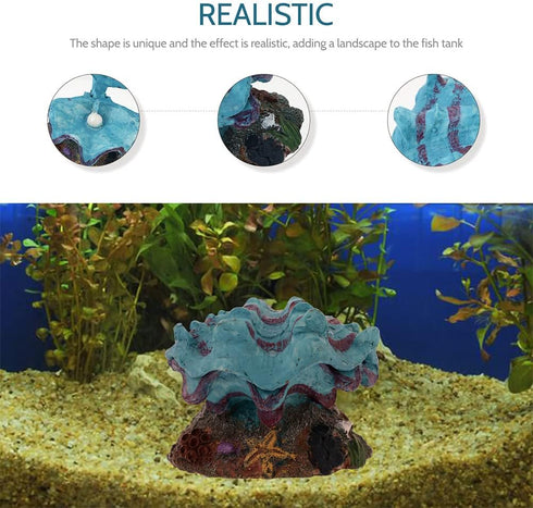 LUOZZY 2Pcs Fish Tank Bubbler Decorations, Pearl Scallop Ornaments, Underwater Aquarium Resin Craft Decors