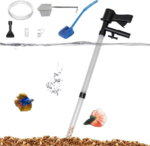 Carefree Fish 30In Aquarium Gravel Cleaner, Fish Tank Water Changer with 37In Water Pipe Skimmer Net and Long Handle