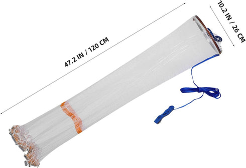 TOMETURE 1.2m Hand Cast Fishing Net with Aluminum Alloy Frame and Steel Weights, Height Circular Throwing Net