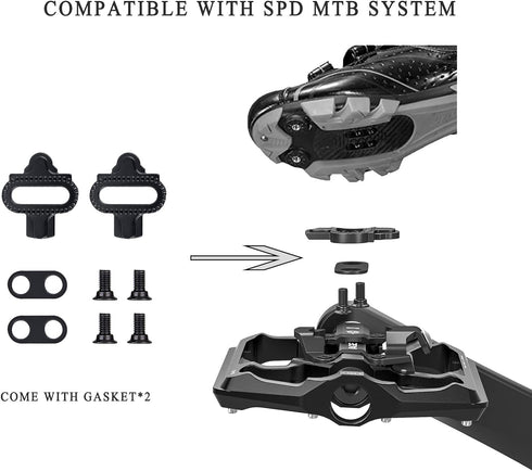 Mountain Bike Pedals - Dual Function Bicycle Flat and Clipless Pedals, 9/16" Compatible with SPD for Road Mountain BMX
