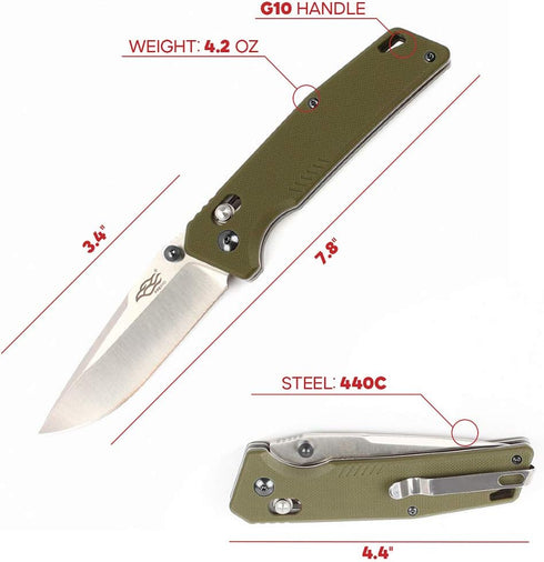 Firebird GANZO F7601 Pocket Folding Knife, 440C Stainless Steel Blade, G-10 Anti-Slip Handle, Grey