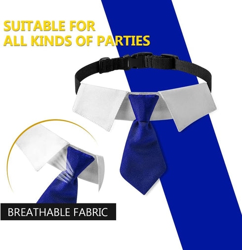 Dog Collar with Soft Polyester Bow Tie, Metal Buckle for Medium, Large & Small Dogs, Blue/White