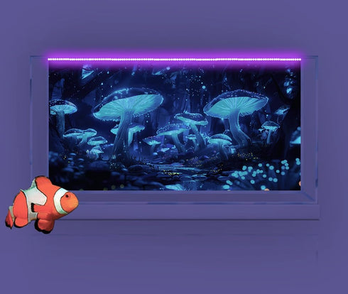 48X20IN Blacklight Cyan Mushroom Aquarium Background, UV Reactive Starry Sky Moonlight Terrarium Background with 10 EVA