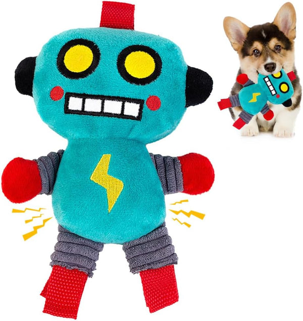 MiOYOOW Dog Plush Toy, Robot Shape Squeaky Dog Toy Interactive Puppy Chew
