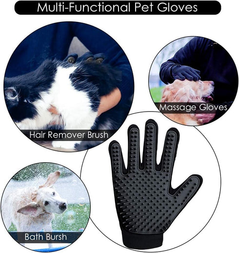 Upgrade Version Pet Grooming Glove - Gentle Deshedding Brush Glove for Dogs, Cats & Horses, 1 Pair (Black)