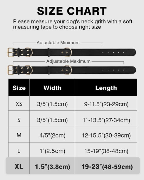 Joytale Leather Dog Collar for Large Dogs, Genuine Heavy Duty Wide Collar with QR ID Tag, Soft Metal Buckle, Black, XL