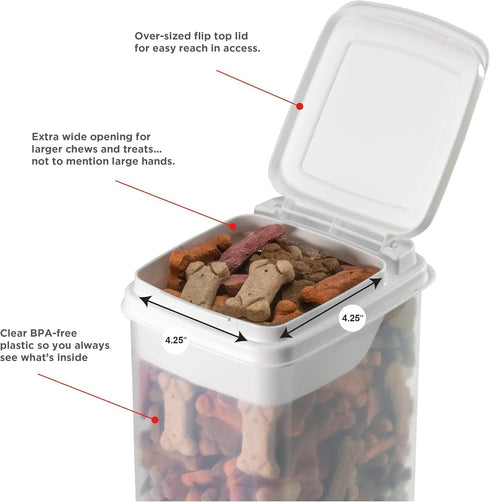 3.5 Buddeez Pet Treat Container for Dogs and Cats - Quart Flip Top Storage Bin - Bites And Bones Design - Airtight Food