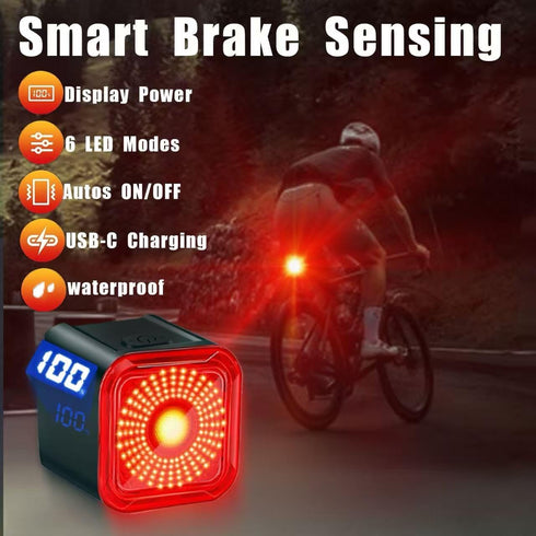 6 IPX6 LED Bike Brake Tail Light with USB-C Recharge, Digital Battery Indicator, Automatic Brake Detection, Motion