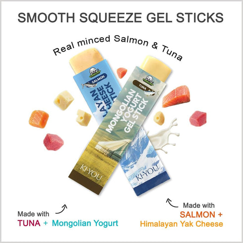 2 1 Pack 20 Pack KI-You in Gel Stick Treats for Dogs & Cats : Mongolian Yogurt & Himalayan Yak Cheese, Clean Formula