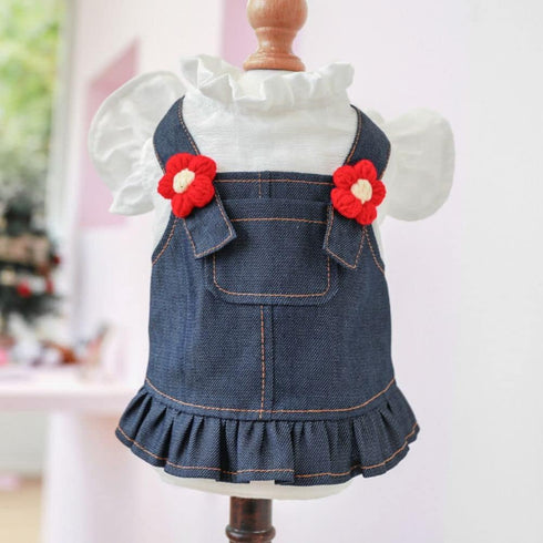 Pet Dress - Sweet Flower Small Dog Skirt, Tutu Clothing for Puppies and Cats for Spring Summer (Blue, M)