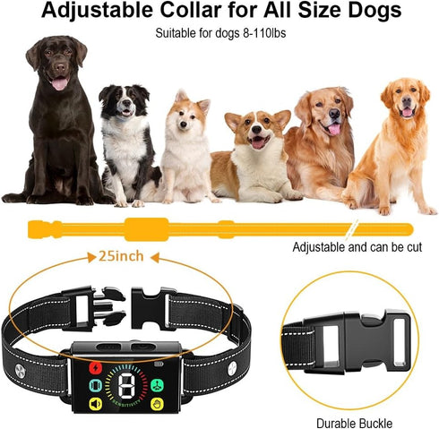 Dog Bark Collar Long-Lasting Type C Rechargeable with 8 Sensitivity Levels, Safe Modes for Small Medium Large Dogs