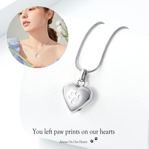 zeqingjw Pet Cremation Jewelry for Ashes, Paw Print Heart Urn Necklace Memorial Keepsake for Pet/Dog's/Cat's Ashes