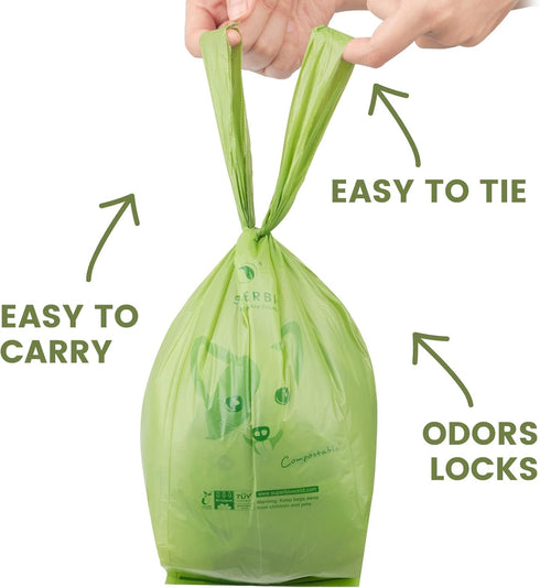Bags,12 Rolls,180 SUPERBIO Handle Tie Dog Poop Bags,Extra Thick and Strong, OK compost INDUSTRIAL.