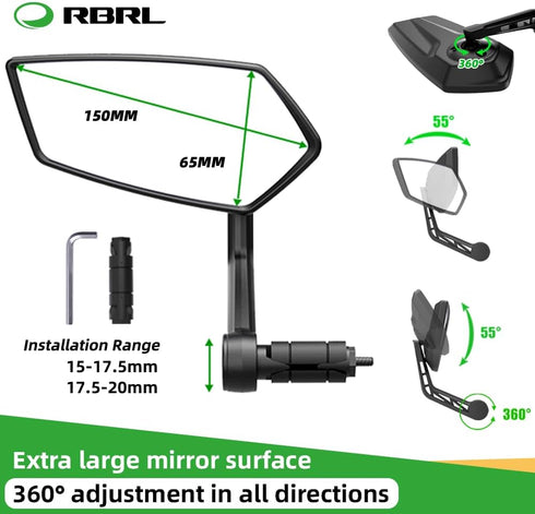 RBRL Bike Mirror Bar End, Rotatable Bicycle Mirror, Scratch Resistant E-Bike Universal Rearview Mirrors