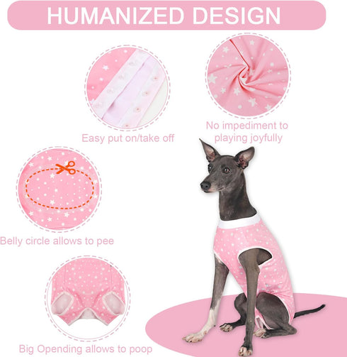Dog Surgery Suit for Female Spay Recovery, Surgical Recovery Onesie for Small Medium Dogs, Pink Star/Large