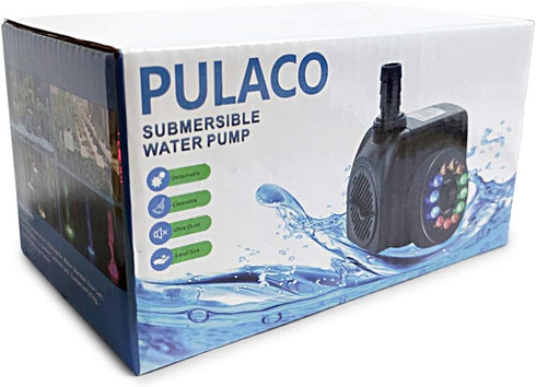 PULACO 10Watt 160GPH Submersible Fountain Pump with Automatic Color Changing LED Light