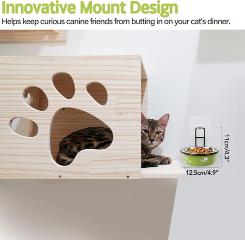 Elevated Cat Bowls, Wall Mounted Stainless Steel Food Dish, Nonslip No Spill Pet Feeding Bowls (2 Packs, Green)