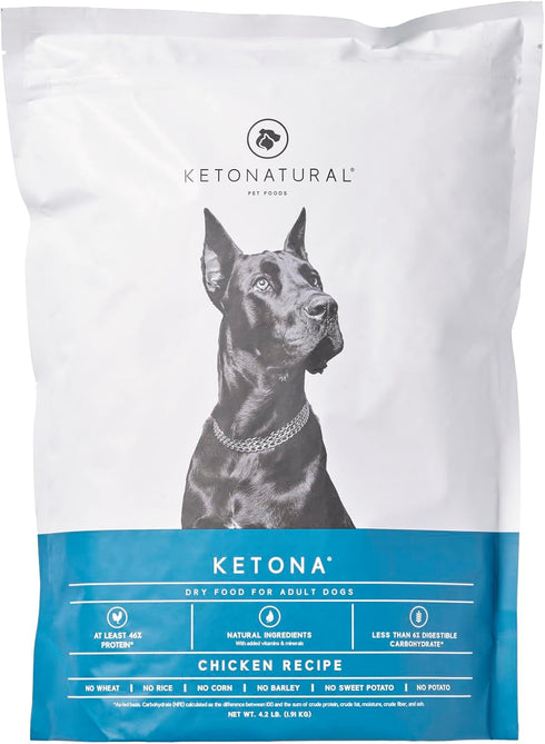 Ketona Chicken Recipe Adult Dry Dog Food, Natural, Low Carb (5%), High Protein (46%), Grain-Free, 4.2 lb