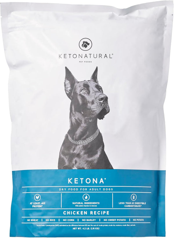 Ketona Chicken Recipe Adult Dry Dog Food, Natural, Low Carb (5%), High Protein (46%), Grain-Free, 4.2 lb