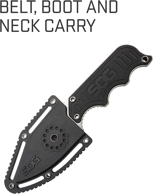 SOG Instinct Small Fixed Blade Knife - EDC Neck Boot Knife, 2.3 Inch Full Tang Blade with Sheath and Clip, Black